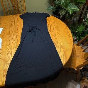 Eileen Fisher Black Stretch Jersey Knit Tie-Front Dress Size Medium Viscose